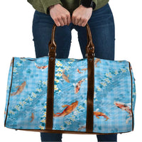 Blue Palaka Hawaiian And Japanese Travel Bag Sakura Lei With Koi Fish - Polynesian Pride