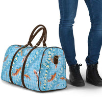 Blue Palaka Hawaiian And Japanese Travel Bag Sakura Lei With Koi Fish - Polynesian Pride