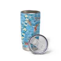 Blue Palaka Hawaiian And Japanese Tumbler Cup Sakura Lei With Koi Fish - Polynesian Pride
