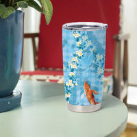 Blue Palaka Hawaiian And Japanese Tumbler Cup Sakura Lei With Koi Fish - Polynesian Pride