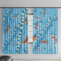 Blue Palaka Hawaiian And Japanese Window Curtain Sakura Lei With Koi Fish - Polynesian Pride