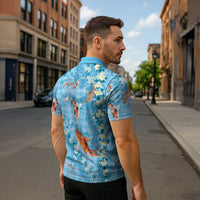 Blue Palaka Hawaiian And Japanese Zipper Polo Shirt Sakura Lei With Koi Fish DT05 - Polynesian Pride