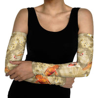 Beige Palaka Hawaiian And Japanese Arm Sleeves Sakura Lei With Koi Fish - Polynesian Pride