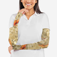 Beige Palaka Hawaiian And Japanese Arm Sleeves Sakura Lei With Koi Fish - Polynesian Pride