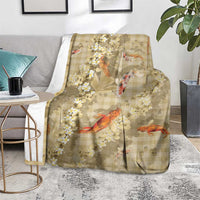 Beige Palaka Hawaiian And Japanese Blanket Sakura Lei With Koi Fish - Polynesian Pride
