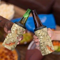 Beige Palaka Hawaiian And Japanese 4 in 1 Can Cooler Tumbler Sakura Lei With Koi Fish - Polynesian Pride