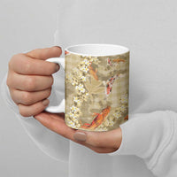 Beige Palaka Hawaiian And Japanese Ceramic Mug Sakura Lei With Koi Fish - Polynesian Pride