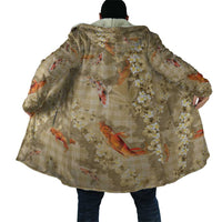 Beige Palaka Hawaiian And Japanese Cloak Sakura Lei With Koi Fish - Polynesian Pride