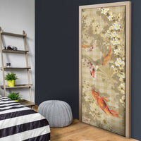 Beige Palaka Hawaiian And Japanese Door Cover Sakura Lei With Koi Fish - Polynesian Pride