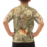 Beige Palaka Hawaiian And Japanese Family Matching Long Sleeve Bodycon Dress and Hawaiian Shirt Sakura Lei With Koi Fish DT05 - Polynesian Pride