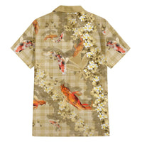 Beige Palaka Hawaiian And Japanese Family Matching Long Sleeve Bodycon Dress and Hawaiian Shirt Sakura Lei With Koi Fish DT05 - Polynesian Pride