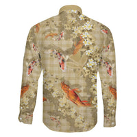 Beige Palaka Hawaiian And Japanese Family Matching Mermaid Dress and Hawaiian Shirt Sakura Lei With Koi Fish DT05 - Polynesian Pride