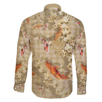 Beige Palaka Hawaiian And Japanese Family Matching Puletasi and Hawaiian Shirt Sakura Lei With Koi Fish - Polynesian Pride