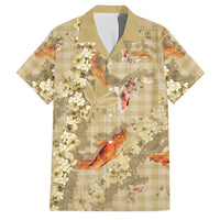 Beige Palaka Hawaiian And Japanese Family Matching Tank Maxi Dress and Hawaiian Shirt Sakura Lei With Koi Fish DT05 Dad's Shirt - Short Sleeve Beige - Polynesian Pride