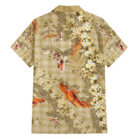 Beige Palaka Hawaiian And Japanese Hawaiian Shirt Sakura Lei With Koi Fish - Polynesian Pride