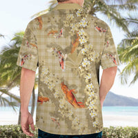 Beige Palaka Hawaiian And Japanese Hawaiian Shirt Sakura Lei With Koi Fish - Polynesian Pride