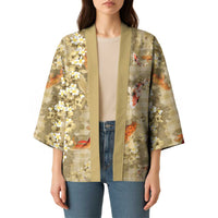 Beige Palaka Hawaiian And Japanese Kimono Sakura Lei With Koi Fish - Polynesian Pride