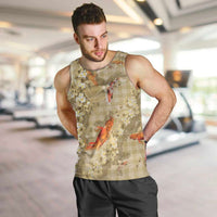 Beige Palaka Hawaiian And Japanese Men Tank Top Sakura Lei With Koi Fish DT05 Beige - Polynesian Pride