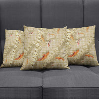 Beige Palaka Hawaiian And Japanese Pillow Cover Sakura Lei With Koi Fish - Polynesian Pride