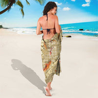 Beige Palaka Hawaiian And Japanese Sarong Sakura Lei With Koi Fish - Polynesian Pride