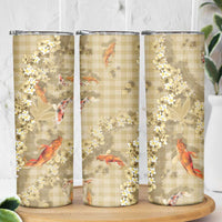 Beige Palaka Hawaiian And Japanese Skinny Tumbler Sakura Lei With Koi Fish - Polynesian Pride