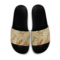 Beige Palaka Hawaiian And Japanese Slide Sandals Sakura Lei With Koi Fish DT05 Beige - Polynesian Pride