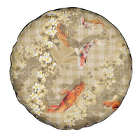 Beige Palaka Hawaiian And Japanese Spare Tire Cover Sakura Lei With Koi Fish - Polynesian Pride