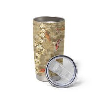 Beige Palaka Hawaiian And Japanese Tumbler Cup Sakura Lei With Koi Fish - Polynesian Pride