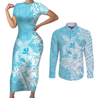 Hawaii Kanaka Maoli Couples Matching Short Sleeve Bodycon Dress and Long Sleeve Button Shirt Polynesian Turtle Tattoo