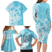 Hawaii Kanaka Maoli Family Matching Long Sleeve Bodycon Dress and Hawaiian Shirt Polynesian Turtle Tattoo