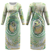 Hawaii Pineapple Couples Matching Long Sleeve Bodycon Dress and Hawaiian Shirt Cute Cosplay Turtle Plumeria Spiral