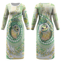 Hawaii Pineapple Couples Matching Long Sleeve Bodycon Dress and Long Sleeve Button Shirt Cute Cosplay Turtle Plumeria Spiral