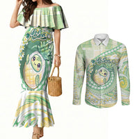 Hawaii Pineapple Couples Matching Mermaid Dress and Long Sleeve Button Shirt Cute Cosplay Turtle Plumeria Spiral