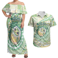 Hawaii Pineapple Couples Matching Off Shoulder Maxi Dress and Hawaiian Shirt Cute Cosplay Turtle Plumeria Spiral