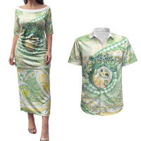 Hawaii Pineapple Couples Matching Puletasi and Hawaiian Shirt Cute Cosplay Turtle Plumeria Spiral