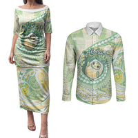 Hawaii Pineapple Couples Matching Puletasi and Long Sleeve Button Shirt Cute Cosplay Turtle Plumeria Spiral