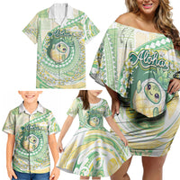 Hawaii Pineapple Family Matching Off Shoulder Short Dress and Hawaiian Shirt Cute Cosplay Turtle Plumeria Spiral