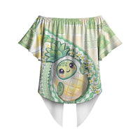 Hawaii Pineapple Off Shoulder Wrap Waist Top Cute Cosplay Turtle Plumeria Spiral