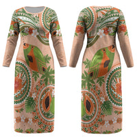 Hawaii Papaya Couples Matching Long Sleeve Bodycon Dress and Hawaiian Shirt Cute Cosplay Humuhumu Fish Plumeria Waves