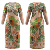 Hawaii Papaya Couples Matching Long Sleeve Bodycon Dress and Long Sleeve Button Shirt Cute Cosplay Humuhumu Fish Plumeria Waves