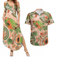 Hawaii Papaya Couples Matching Summer Maxi Dress and Hawaiian Shirt Cute Cosplay Humuhumu Fish Plumeria Waves