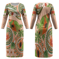Hawaii Papaya Family Matching Long Sleeve Bodycon Dress and Hawaiian Shirt Cute Cosplay Humuhumu Fish Plumeria Waves
