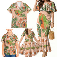Hawaii Papaya Family Matching Mermaid Dress and Hawaiian Shirt Cute Cosplay Humuhumu Fish Plumeria Waves