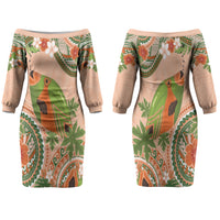 Hawaii Papaya Family Matching Off The Shoulder Long Sleeve Dress and Hawaiian Shirt Cute Cosplay Humuhumu Fish Plumeria Waves