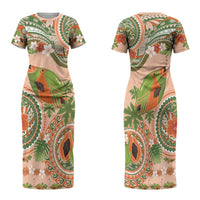 Hawaii Papaya Family Matching Short Sleeve Bodycon Dress and Hawaiian Shirt Cute Cosplay Humuhumu Fish Plumeria Waves