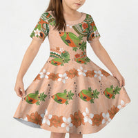 Hawaii Papaya Kid Short Sleeve Dress Cute Cosplay Humuhumu Fish Plumeria Waves