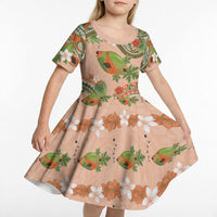 Hawaii Papaya Kid Short Sleeve Dress Cute Cosplay Humuhumu Fish Plumeria Waves