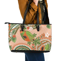 Hawaii Papaya Leather Tote Bag Cute Cosplay Humuhumu Fish Plumeria Waves
