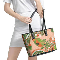 Hawaii Papaya Leather Tote Bag Cute Cosplay Humuhumu Fish Plumeria Waves
