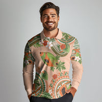 Hawaii Papaya Long Sleeve Polo Shirt Cute Cosplay Humuhumu Fish Plumeria Waves
